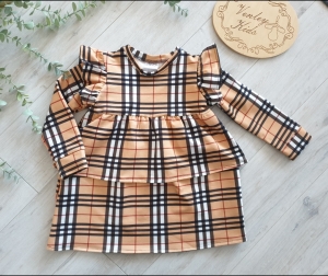 Sukienka KRATKA BRĄZ z falbankami  