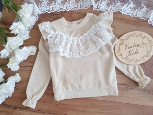 Bluza welurowa z koronką śmietanka