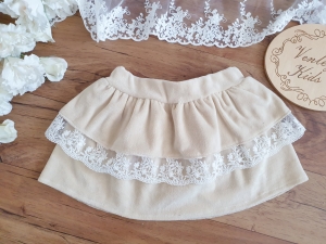 Spódniczka falbaniasta welur śmietanka z koronką