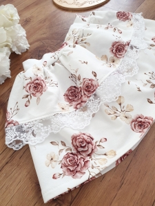 Spódniczka falbaniasta HERBACIANE RÓŻE z koronką  