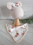Czapka z uszkami + chusta HERBACIANE RÓŻE