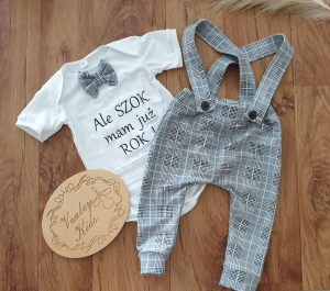 Zestaw siwa kratka personalizowany 2 el 