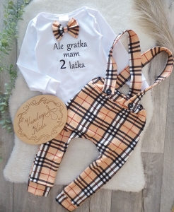 Zestaw dla chłopca kratka brąz 2 el
