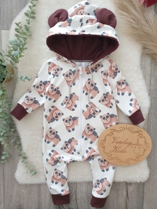 Rampers z kapturem na zamek rosnący MIŚ TEDDY  z brązem