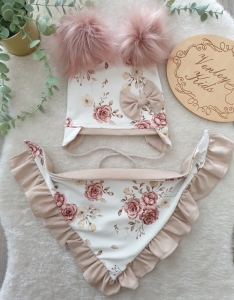 Zestaw HERBACIANE RÓŻE  z beżem pompony jesienny