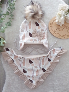 ABSTRAKCJA BEŻ zestaw zimowy z pomponem 