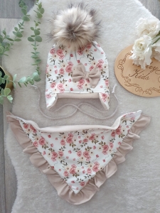 MINI FLOWERS zestaw zimowy z pomponem  