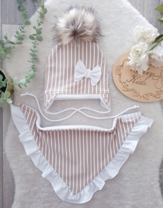 PASECZKI BEŻ zestaw zimowy z pomponem 