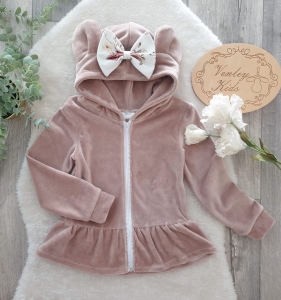 Bluza beż welur na zamek z herbaciane róże