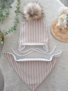 PASECZKI BEŻ zestaw zimowy z pomponem  