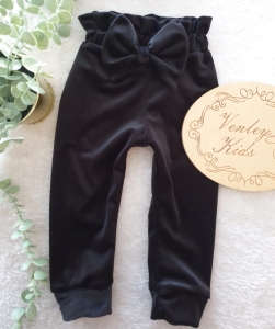 Spodnie wysoki stan z KOKARDĄ welur czarne