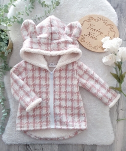 Kurtka z futerkiem  PEPITKA brudny róż