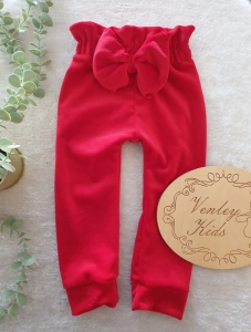Spodnie wysoki stan z KOKARDĄ welur czerwone
