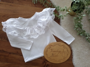 Bluzka biała z haftem na tiulu 128-152