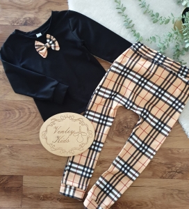 Zestaw dla chłopca kratka brąz 2 el z czarnym 