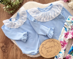 Body / Bluzeczka BŁĘKIT baby blue z haft na tiulu 