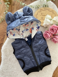 Kamizelka bezrękawnik pikowana Granat z zwierzątka niebieskie