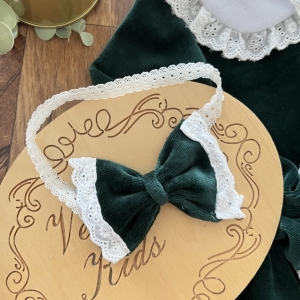 Opaska welurek butelkowa zieleń z koronką