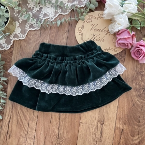 Spódniczka falbanki welurek butelkowa zieleń