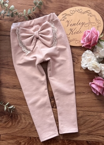 Leginsy z kokardą i koronka BRUDNY RÓŻ