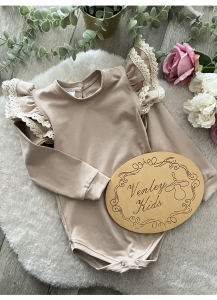 Body beż długi rękawek z falbanką  