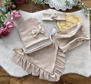 Zestaw prążkowany jesienny kokarda falbana beż