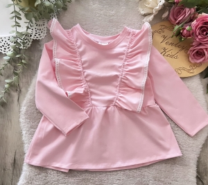 Bluzeczka Baskinka puder z koronką