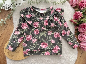 Bluza z falbanką  " V " WELUREK RÓŻOWE KWIATY