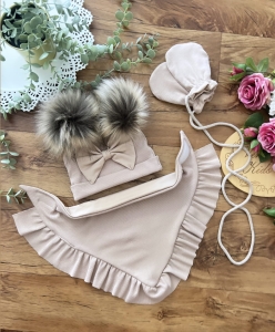 PRĄŻEK BEŻOWY  z chustą + rękawiczki 