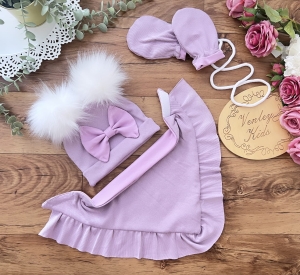 PRĄŻEK LILA  z chustą + rękawiczki 