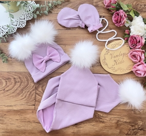 PRĄŻEK LILA  z szalikiem + rękawiczki  