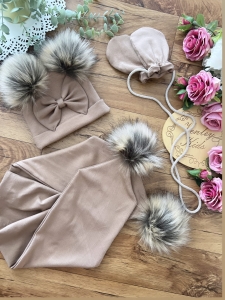 PRĄŻEK JASNY BRĄZ  z szalikiem + rękawiczki  