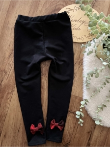 Leginsy czarne z kokardką kratka czerwono czarna