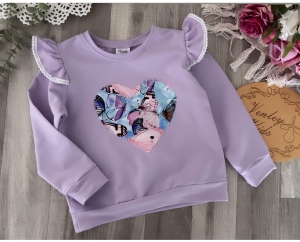 Bluza lila falbanki motylek na błękicie