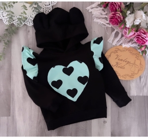 Bluza czarna serduszka mięta miki