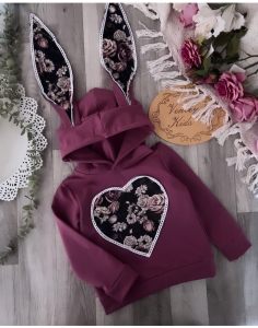 Bluza jagodowa, z welurkiem , uszy królika