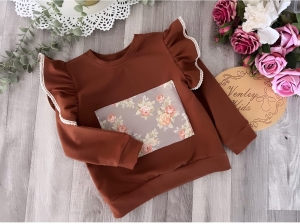 Bluza brąz z kwiatami koronką 