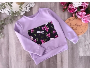Bluza lila z ważkami w kwiatach 