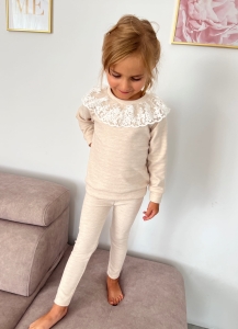 Melanż beż z koronką prążek