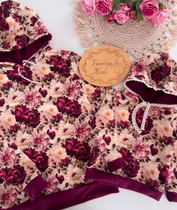 Bluzy MAMA + CÓRKA BURGUNDOWE KWIATY