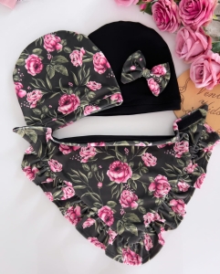 Czapka z chustą RÓŻOWY KWIAT - welurek