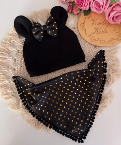 Czapka miki czarna złote kropki