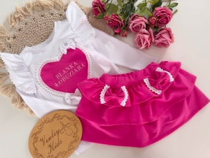 Zestaw koronkowy ze spódniczką bloomers róż