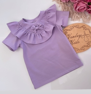 Bluzka lila z kokardką i falbankami
