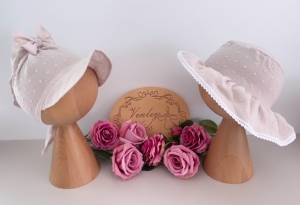 Kapelusik z chustą muślin plumeti nude