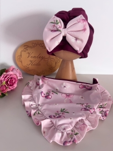 Czapka turban chusta bordo + wisienki 