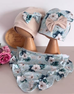 Czapka turban chusta beż + morski kwiat