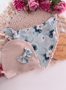 Czapka chusta beż + morski kwiat