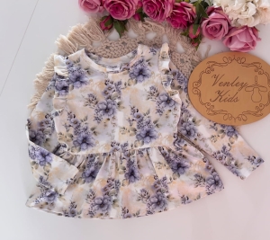 Bluzeczka tunika baskinka FIOLETOWE BUKIECIKI