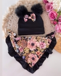 Czapka chusta czarna z garden black pompony